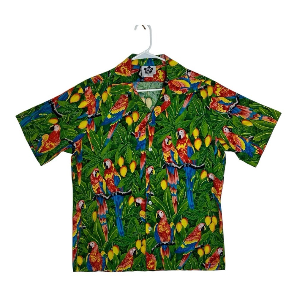 VTG Hilo Hattie Macaws Bird Mens Shirt Hawaiian Casual Button Front Rare Size L